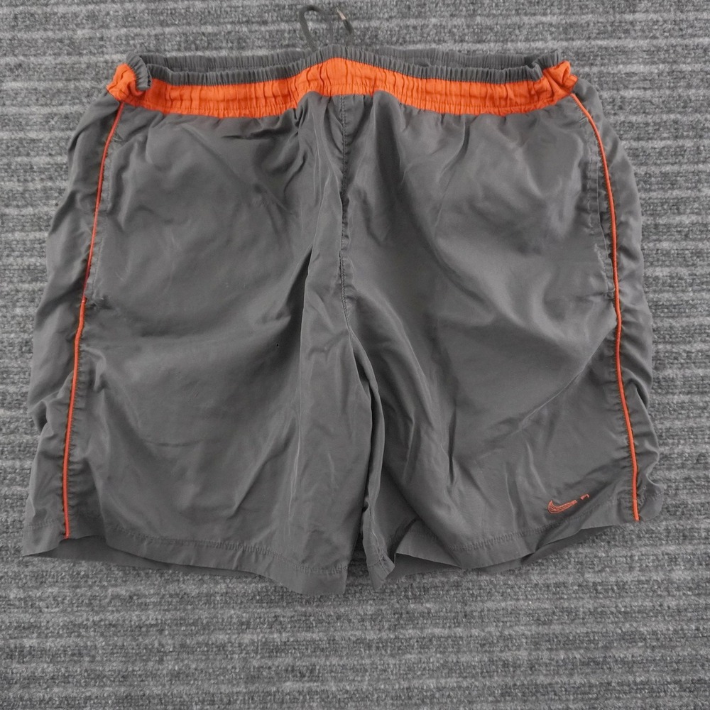 Vintage 90s Nike Athletic Shorts Mens L Grey Orange Piping Retro Swish
